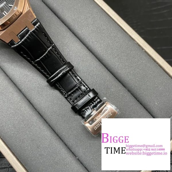 Royal Oak 41mm 15500 RG APSF 1:1 Best Edition Black Textured Dial on Black Leather Strap SA4302 - Image 8