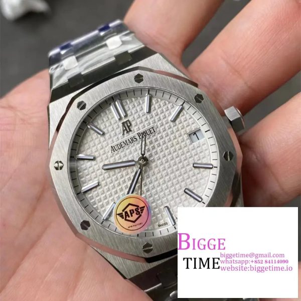Royal Oak 41mm 15500 SS APSF 1:1 Best Edition White Textured Dial on SS Bracelet A4302 - Image 5