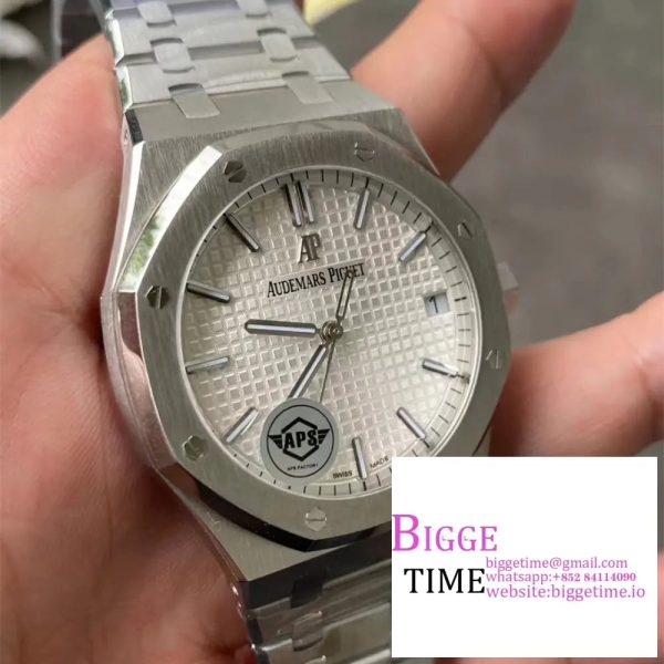 Royal Oak 41mm 15500 SS APSF 1:1 Best Edition White Textured Dial on SS Bracelet A4302 - Image 4