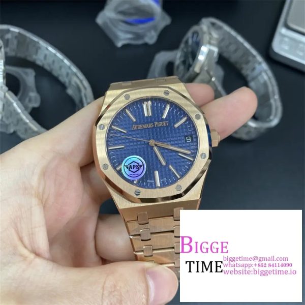 Royal Oak 41mm 15510 "50th Anniversary" RG APSF 1:1 Best Edition Blue Dial on RG Bracelet SA4302 - Image 3