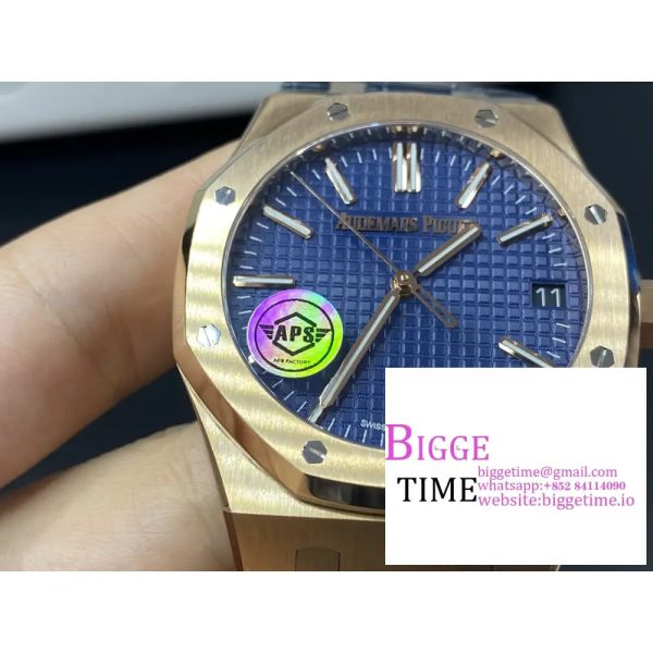 Royal Oak 41mm 15510 "50th Anniversary" RG APSF 1:1 Best Edition Blue Dial on Blue Leather Strap SA4302 - Image 7