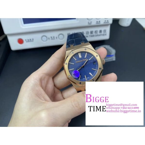 Royal Oak 41mm 15510 "50th Anniversary" RG APSF 1:1 Best Edition Blue Dial on Blue Leather Strap SA4302 - Image 8