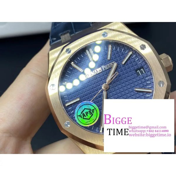 Royal Oak 41mm 15510 "50th Anniversary" RG APSF 1:1 Best Edition Blue Dial on Blue Leather Strap SA4302 - Image 4