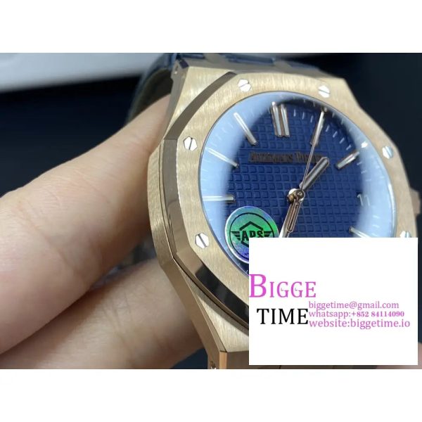 Royal Oak 41mm 15510 "50th Anniversary" RG APSF 1:1 Best Edition Blue Dial on Blue Leather Strap SA4302 - Image 6