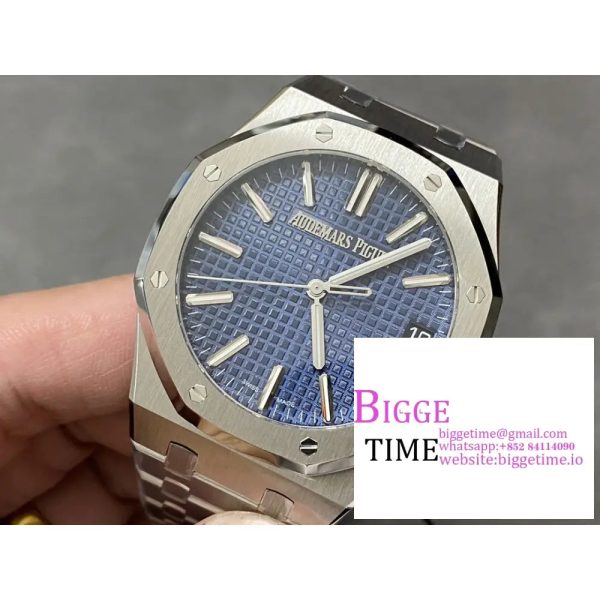 Royal Oak 41mm 15510 SS ZF 1:1 Best Edition Blue Textured Dial on SS Bracelet A4302 - Image 4