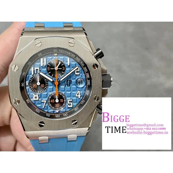 Royal Oak Offshore 42mm SS APF 1:1 Best Edition Light Blue Dial on Light Blue Rubber Strap A4404 - Image 2