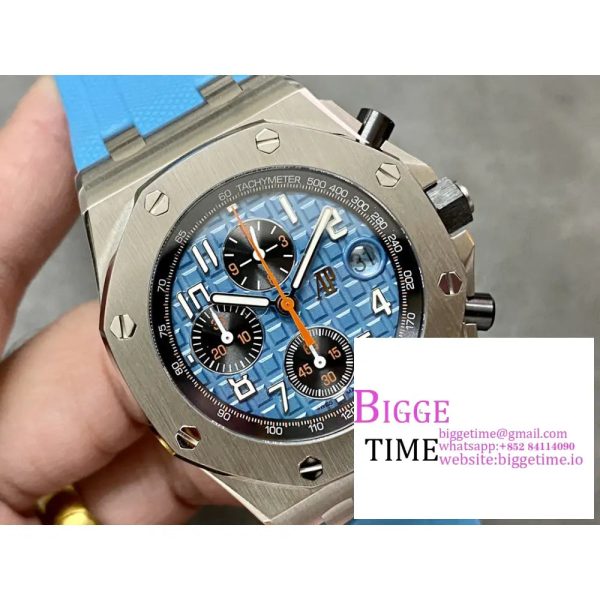 Royal Oak Offshore 42mm SS APF 1:1 Best Edition Light Blue Dial on Light Blue Rubber Strap A4404 - Image 3