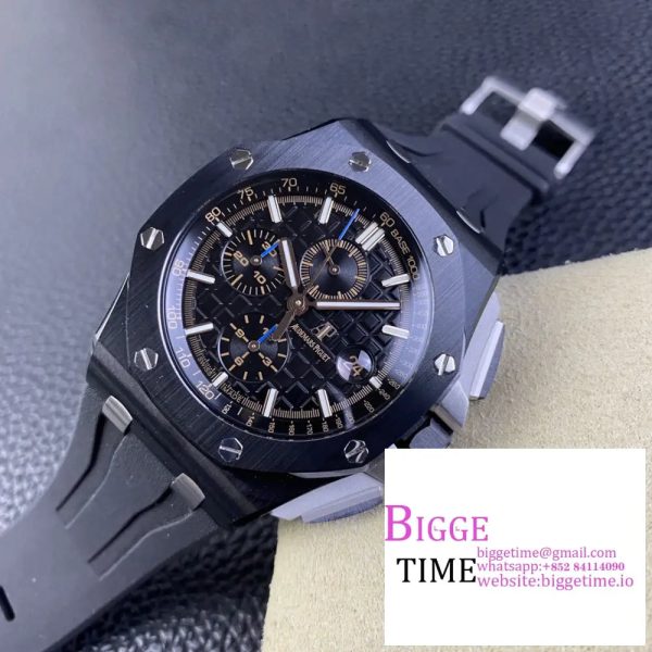Royal Oak Offshore 44mm Black Ceramic APF 1:1 Best Edition Black Dial on Rubber Strap A7750 - Image 6