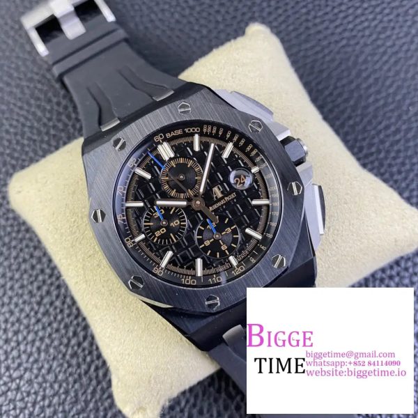 Royal Oak Offshore 44mm Black Ceramic APF 1:1 Best Edition Black Dial on Rubber Strap A7750 - Image 3