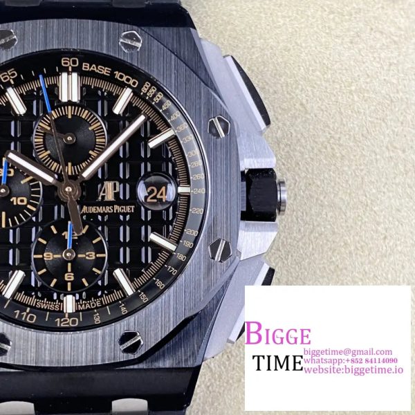 Royal Oak Offshore 44mm Black Ceramic APF 1:1 Best Edition Black Dial on Rubber Strap A7750 - Image 5