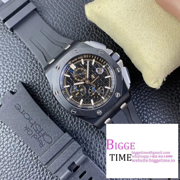 Royal Oak Offshore 44mm Black Ceramic APF 1:1 Best Edition Black Dial on Rubber Strap A7750 - Image 2