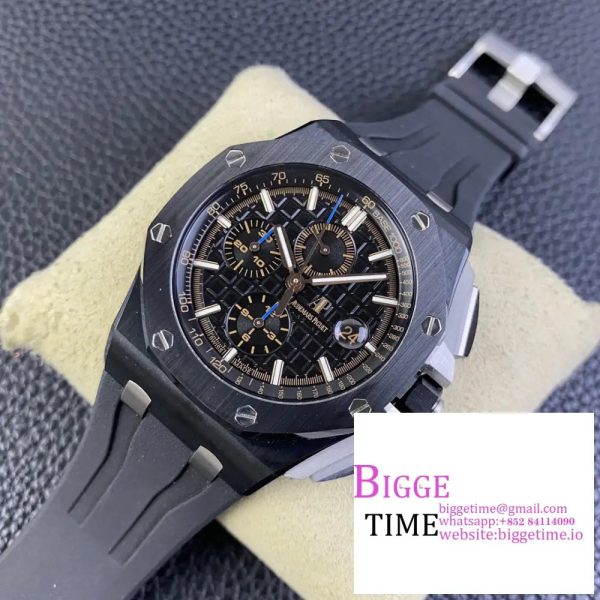 Royal Oak Offshore 44mm Black Ceramic APF 1:1 Best Edition Black Dial on Rubber Strap A7750 - Image 4
