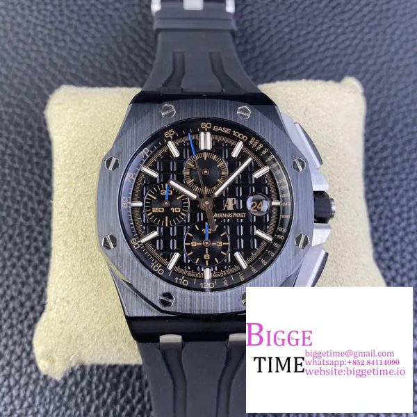 Royal Oak Offshore 44mm Black Ceramic APF 1:1 Best Edition Black Dial on Rubber Strap A7750