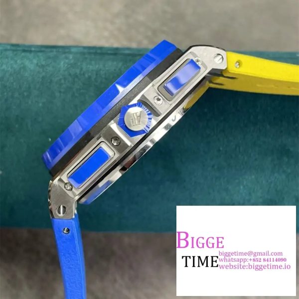 Royal Oak Offshore 44mm Blue Ceramic Bezel APF 1:1 Best Edition Blue/Yellow Dial on Blue/Yellow Rubber Strap A7750 - Image 7