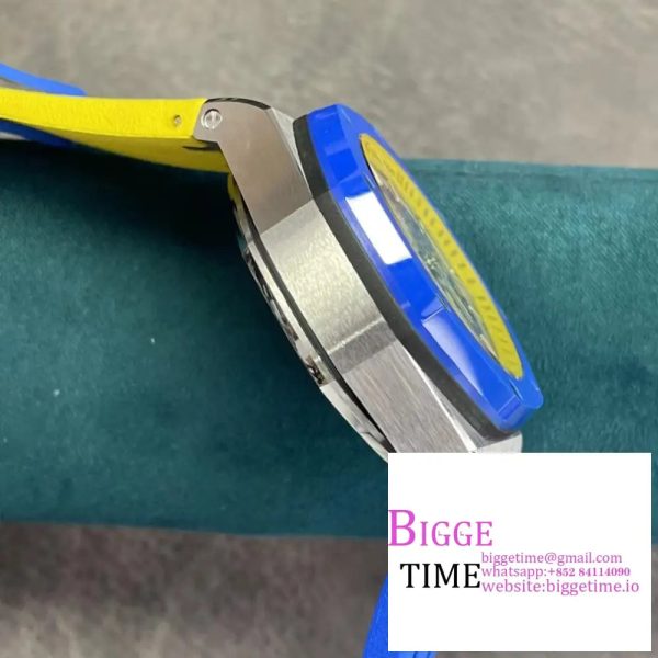 Royal Oak Offshore 44mm Blue Ceramic Bezel APF 1:1 Best Edition Blue/Yellow Dial on Blue/Yellow Rubber Strap A7750 - Image 6