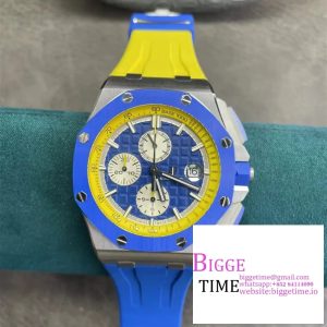 Royal Oak Offshore 44mm Blue Ceramic Bezel APF 1:1 Best Edition Blue/Yellow Dial on Blue/Yellow Rubber Strap A7750