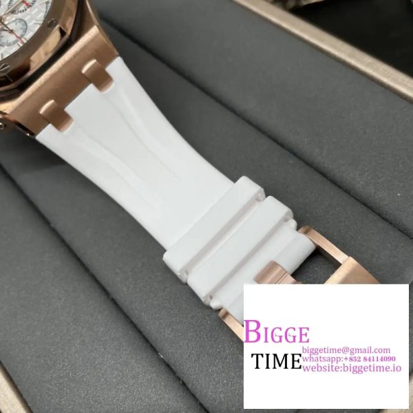 Royal Oak Offshore 44mm RG APF 1:1 Best Edition White Dial on White Rubber Strap A7750 - Image 8