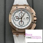Royal Oak Offshore 44mm RG APF 1:1 Best Edition White Dial on White Rubber Strap A7750