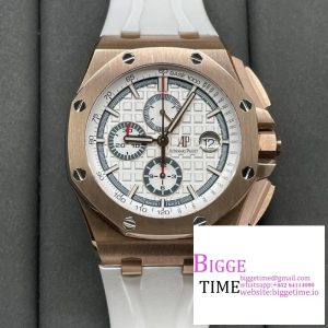 Royal Oak Offshore 44mm RG APF 1:1 Best Edition White Dial on White Rubber Strap A7750