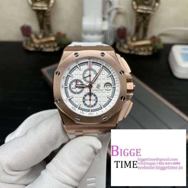 Royal Oak Offshore 44mm RG APF 1:1 Best Edition White Dial on White Rubber Strap A7750 - Image 2