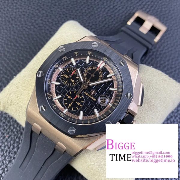 Royal Oak Offshore 44mm RG Ceramic Bezel APF 1:1 Best Edition Black Dial on Rubber Strap A7750 - Image 4