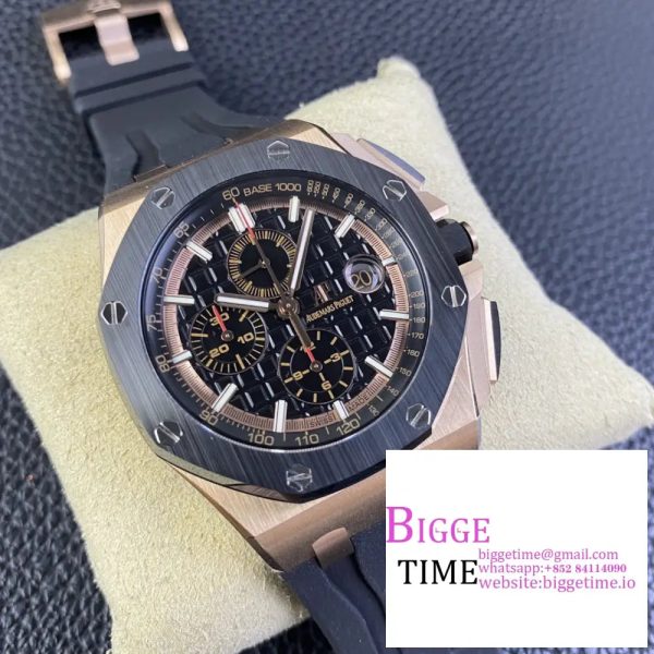 Royal Oak Offshore 44mm RG Ceramic Bezel APF 1:1 Best Edition Black Dial on Rubber Strap A7750 - Image 3