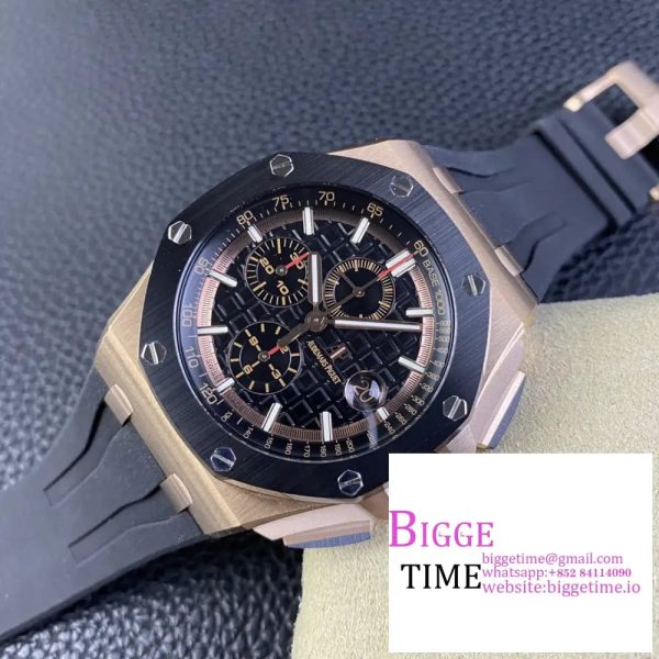 Royal Oak Offshore 44mm RG Ceramic Bezel APF 1:1 Best Edition Black Dial on Rubber Strap A7750 - Image 7