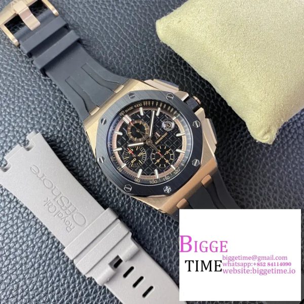 Royal Oak Offshore 44mm RG Ceramic Bezel APF 1:1 Best Edition Black Dial on Rubber Strap A7750 - Image 5