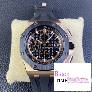 Royal Oak Offshore 44mm RG Ceramic Bezel APF 1:1 Best Edition Black Dial on Rubber Strap A7750