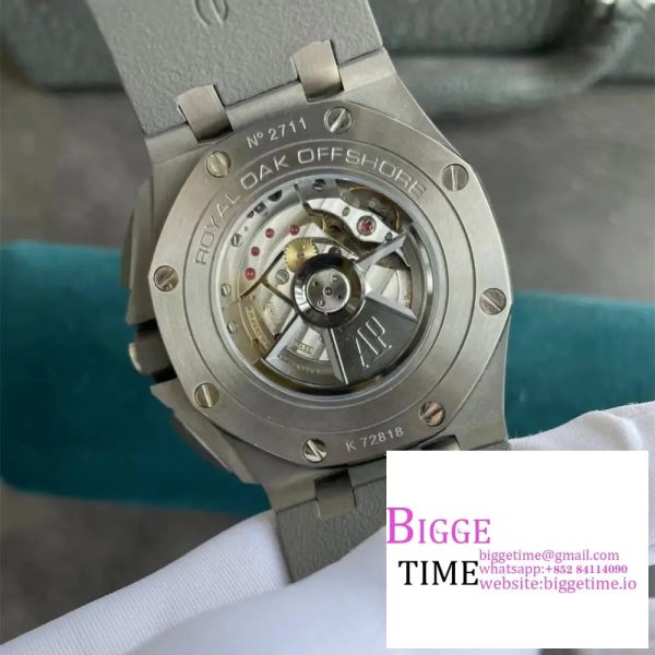 Royal Oak Offshore 44mm SS Black Ceramic Bezel APF 1:1 Best Edition Gray/Blue Dial on Gray Rubber Strap A7750 - Image 8