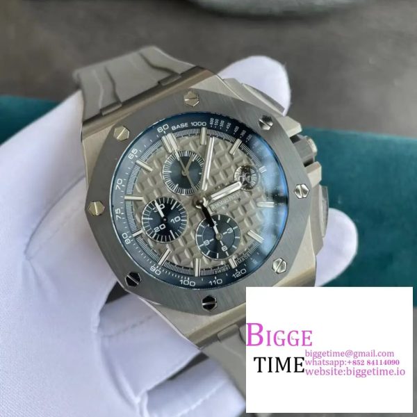 Royal Oak Offshore 44mm SS Black Ceramic Bezel APF 1:1 Best Edition Gray/Blue Dial on Gray Rubber Strap A7750 - Image 5