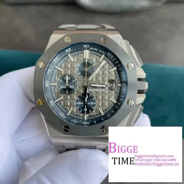 Royal Oak Offshore 44mm SS Black Ceramic Bezel APF 1:1 Best Edition Gray/Blue Dial on Gray Rubber Strap A7750 - Image 3