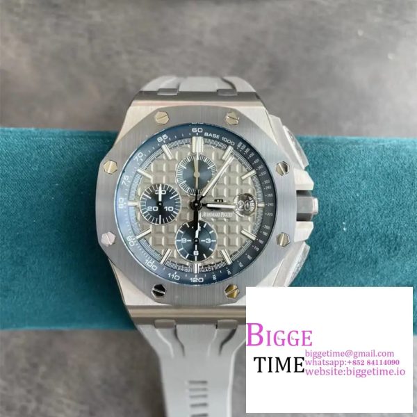 Royal Oak Offshore 44mm SS Black Ceramic Bezel APF 1:1 Best Edition Gray/Blue Dial on Gray Rubber Strap A7750 - Image 2
