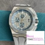 Royal Oak Offshore 44mm SS Black Ceramic Bezel APF 1:1 Best Edition Gray/Blue Dial on Gray Rubber Strap A7750