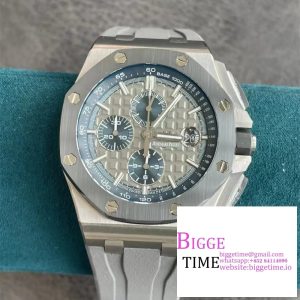 Royal Oak Offshore 44mm SS Black Ceramic Bezel APF 1:1 Best Edition Gray/Blue Dial on Gray Rubber Strap A7750