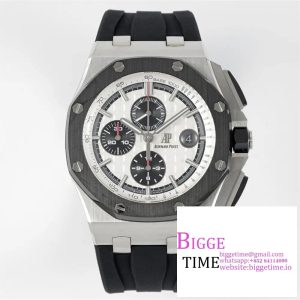 Royal Oak Offshore 44mm SS Ceramic Bezel APF 1:1 Best Edition White Dial on Rubber Strap A7750