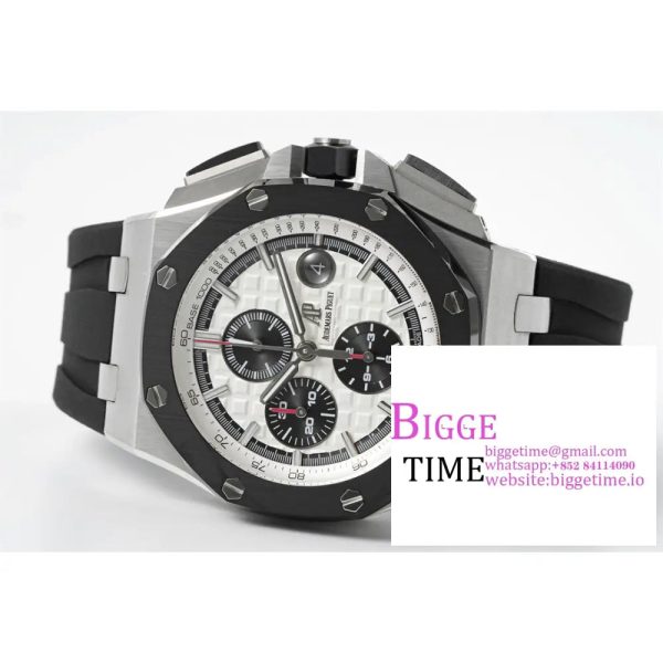 Royal Oak Offshore 44mm SS Ceramic Bezel APF 1:1 Best Edition White Dial on Rubber Strap A7750 - Image 5