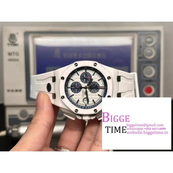 Royal Oak Offshore 44mm White Ceramic APF 1:1 Best Edition White Dial on Rubber Strap A7750 - Image 5