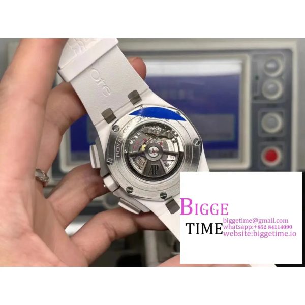 Royal Oak Offshore 44mm White Ceramic APF 1:1 Best Edition White Dial on Rubber Strap A7750 - Image 9