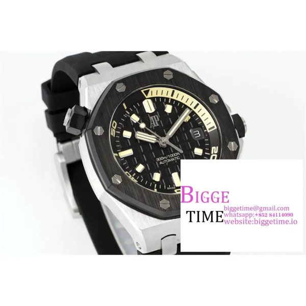 Royal Oak Offshore Diver 15720 SS APSF 1:1 Best Edition Black Dial Ceramic Bezel on Black Rubber Strap A4308 - Image 2