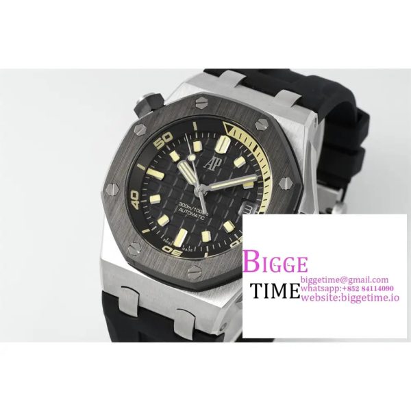 Royal Oak Offshore Diver 15720 SS APSF 1:1 Best Edition Black Dial Ceramic Bezel on Black Rubber Strap A4308 - Image 4