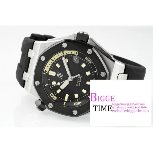 Royal Oak Offshore Diver 15720 SS APSF 1:1 Best Edition Black Dial Ceramic Bezel on Black Rubber Strap A4308 - Image 5