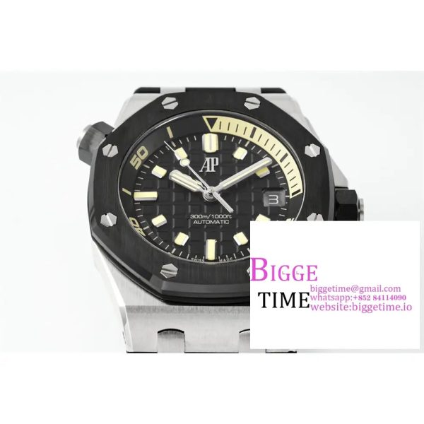 Royal Oak Offshore Diver 15720 SS APSF 1:1 Best Edition Black Dial Ceramic Bezel on Black Rubber Strap A4308 - Image 3