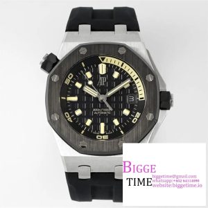 Royal Oak Offshore Diver 15720 SS APSF 1:1 Best Edition Black Dial Ceramic Bezel on Black Rubber Strap A4308