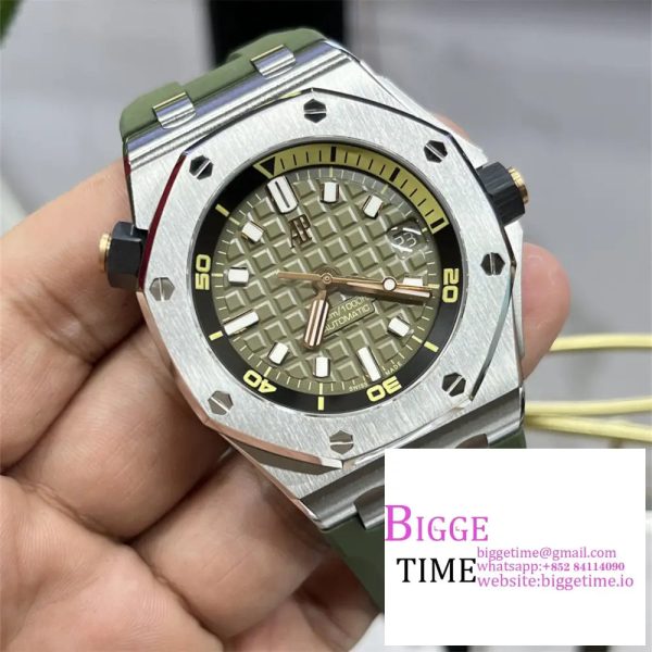 Royal Oak Offshore Diver 15720 ZF 1:1 Best Edition Green Dial on Green Rubber Strap A4308 - Image 3
