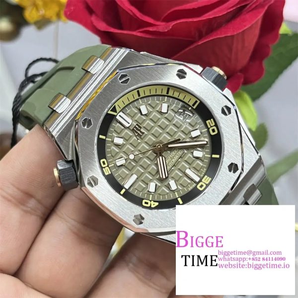 Royal Oak Offshore Diver 15720 ZF 1:1 Best Edition Green Dial on Green Rubber Strap A4308 - Image 4