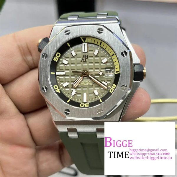 Royal Oak Offshore Diver 15720 ZF 1:1 Best Edition Green Dial on Green Rubber Strap A4308 - Image 5