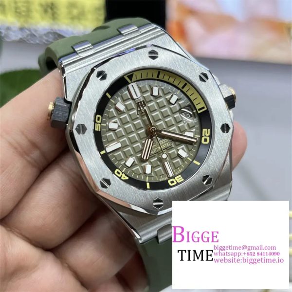 Royal Oak Offshore Diver 15720 ZF 1:1 Best Edition Green Dial on Green Rubber Strap A4308 - Image 2