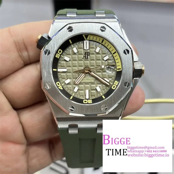 Royal Oak Offshore Diver 15720 ZF 1:1 Best Edition Green Dial on Green Rubber Strap A4308 - Image 6