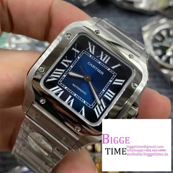 Santos de Cartier 35mm SS AF 1:1 Best Edition Blue Dial on SS SmartLinks Bracelet MIYOTA 9015 - Image 2